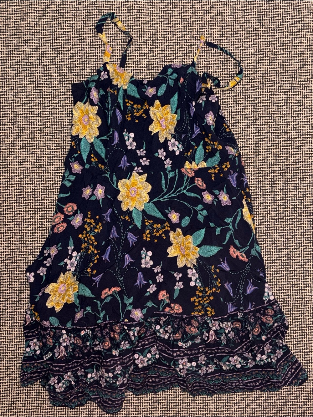 Girls' Navy Floral Sundress Top with Yellow Accents
